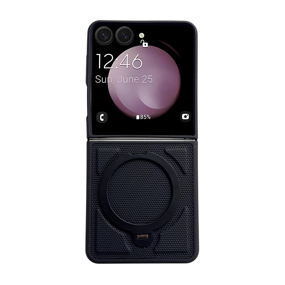 For Magsafe Magnetic Bracket Phone Case Texture PU Leather for Samsung Galaxy Z Flip 7 6 5 4 3 5G Hard Shell Shockproof Cover