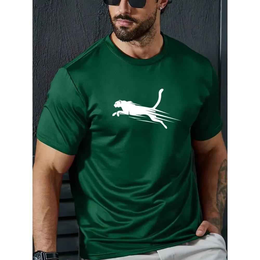 Modny T-shirt męski z wygodnej bawełny w panterkę, T-shirt ze wzorem do noszenia latem, Odzież męska