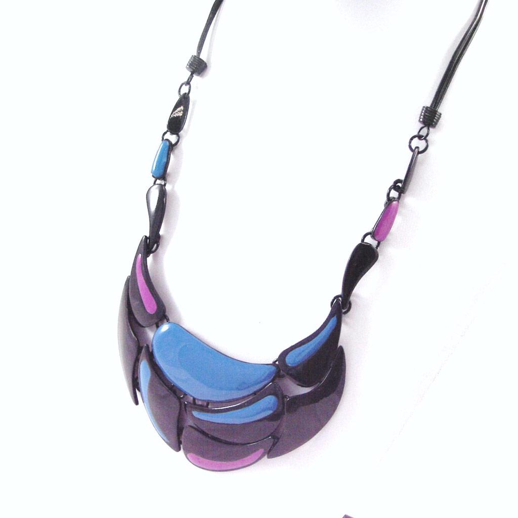 NOA [G5950] - Designer Necklace 'Harlequin' Blue Pink