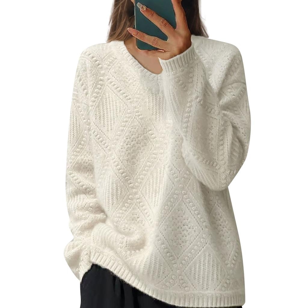 Dámský módní pletený svetr s výstřihem do V, jednobarevný, pulovr, ležérní svetr