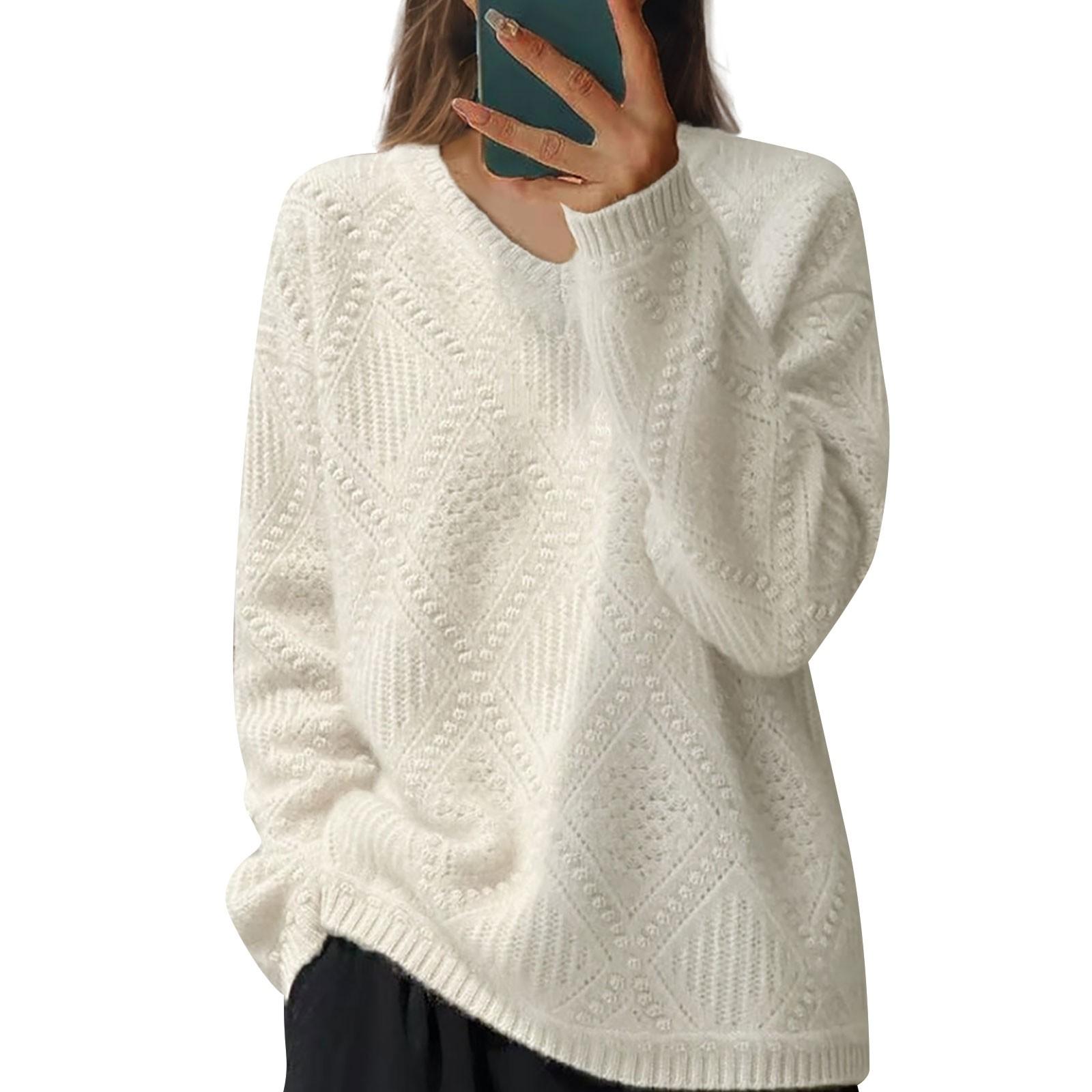 

Женский модный однотонный трикотажный свитер с V-образным вырезом, повседневный свитер XL белый