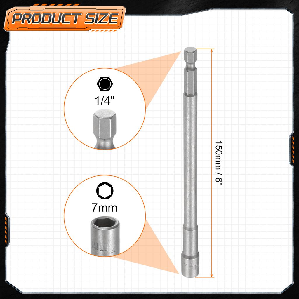 3/5pcs Nut Driver Drill Bit 5.5mm-18mm Metric Impact Socket 1/4" Hex Shank 6" Extra Long Magnetic 6-Point Sockets Bolt Setter