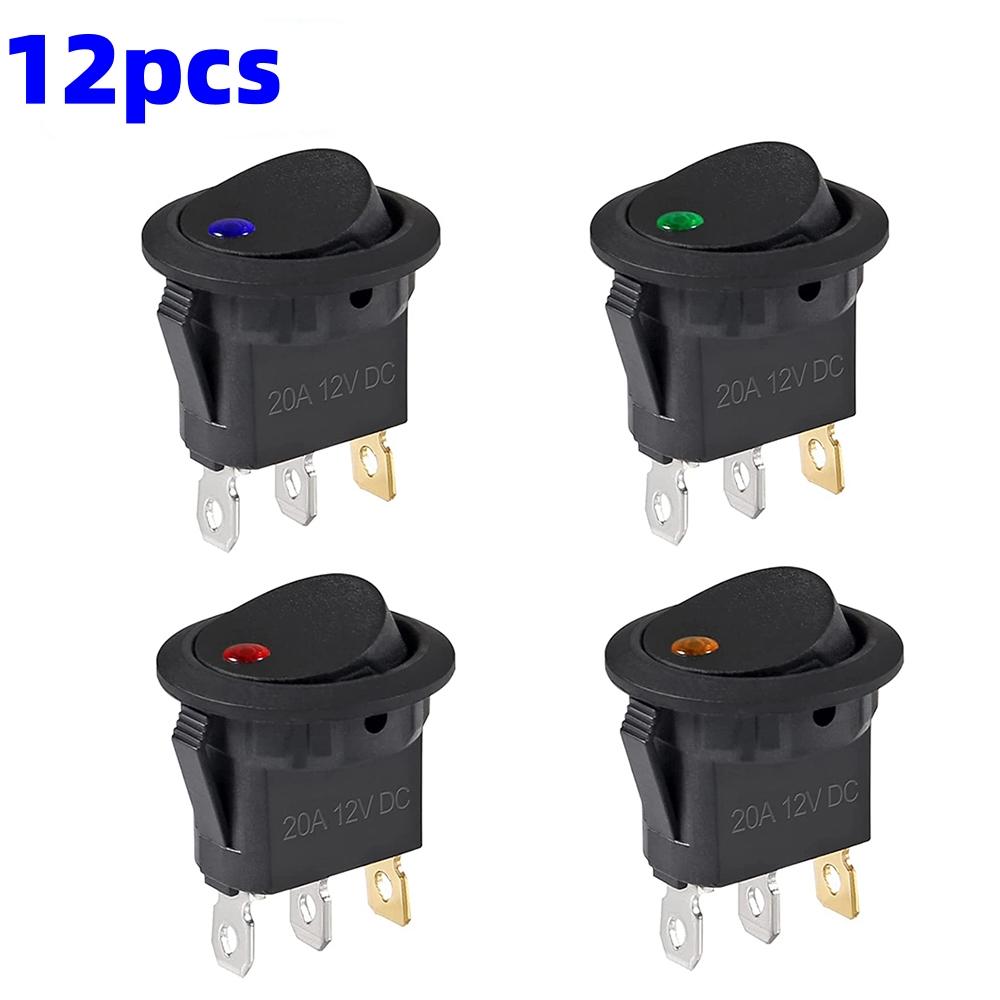 4/5/8/12pcs Rocker Toggle Switch 3Pins 12V 20A Wired Round LED Light Power On Off Switch SPST for Car Truck Vehicle