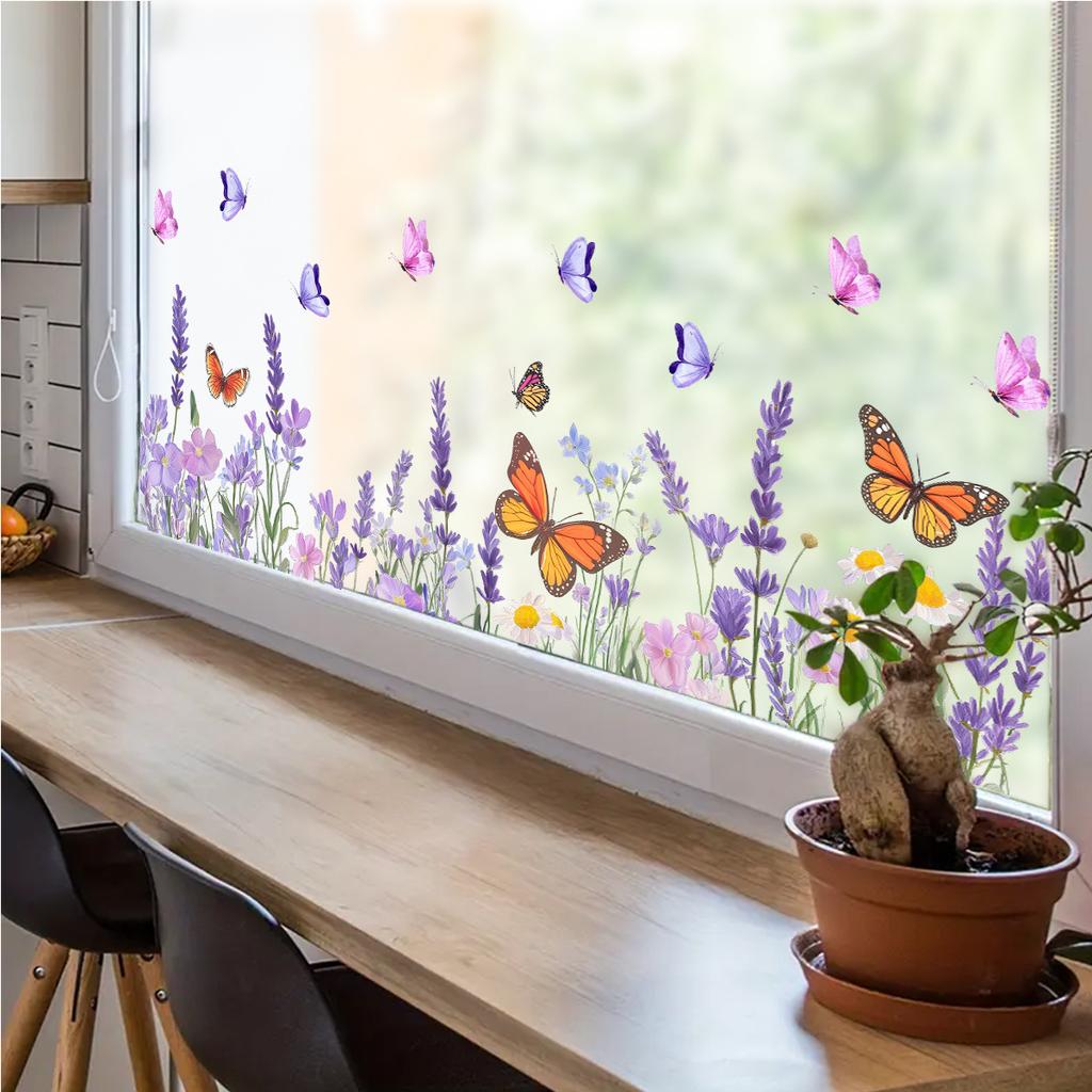 Lavender Butterfly Window Stickers, Window Glass Decorative Stickers, Self-adhesive Translucent Window and Door Stickers