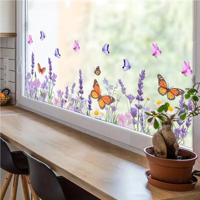 Adesivos de Janela Borboleta Lavanda, Adesivos Decorativos para Vidro de Janela, Adesivos Autoadesivos Translúcidos para Janela e Porta