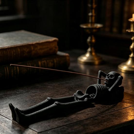 Neuheit Hausdekoration Liegender Skelett Räucherstäbchenhalter, Gotischer Totenkopf Brenner, Weihrauchbrenner, Ständer Dunkle Ästhetik Halter für Schreibtisch Teetisch Halloween