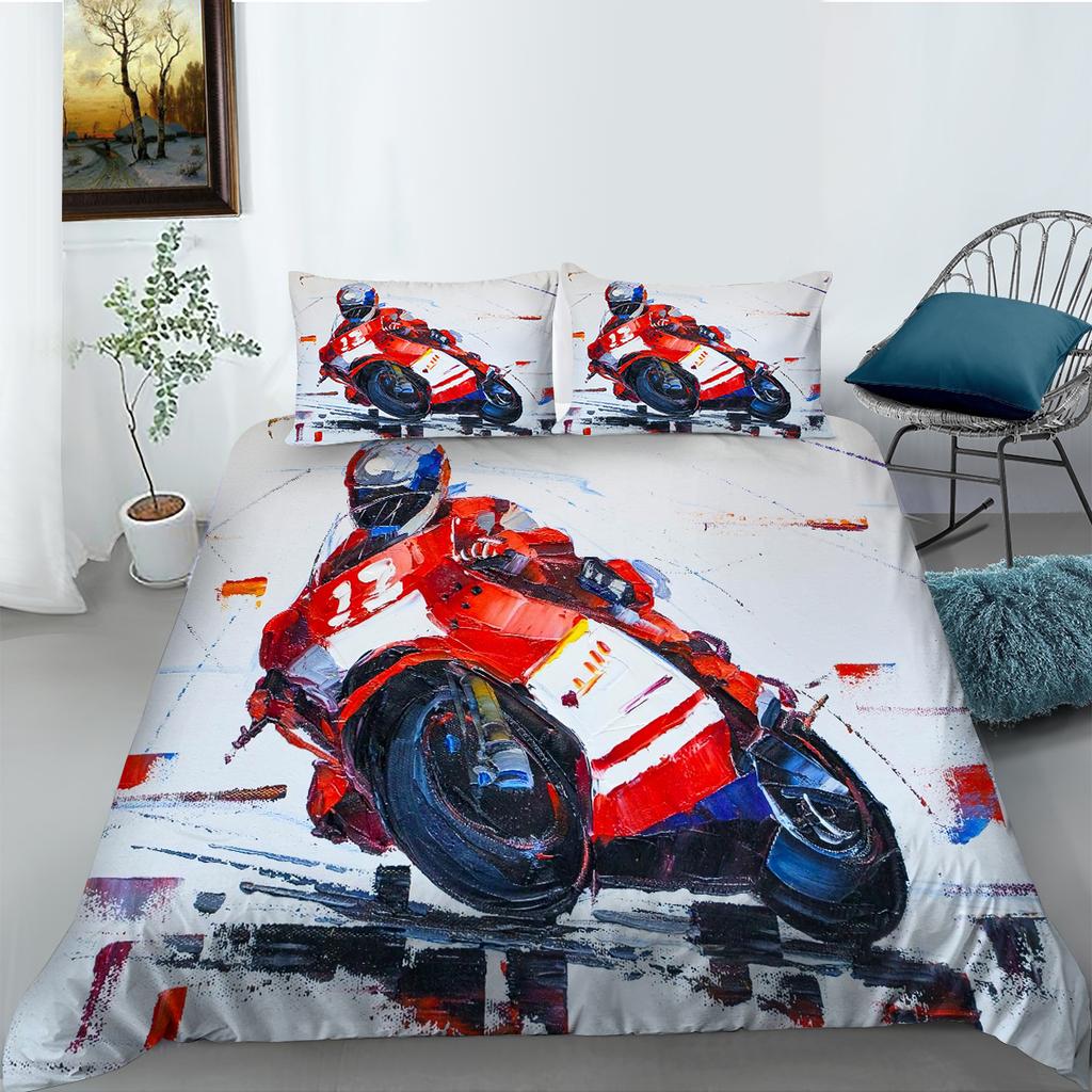 Comfortable Motorcycle Themed Bedding Set 3D Down Duvet Cover 2/3 Pieces for Boys/teenagers/men's Rooms AU180 * 210 Full Size Duvet Cover