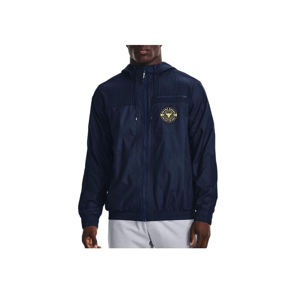 Under Armour Project Rock Casual Printed Hooded Jacket Men Jacket Navy-Blue 1370457-408