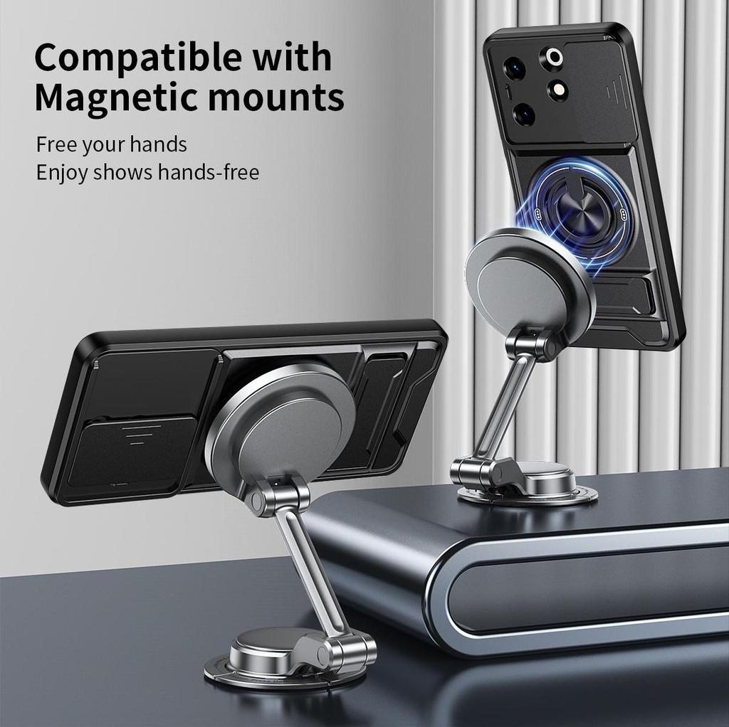 Slide Camera Cover Compatible for Tecno Spark 10 Pro 4G Case With Built-in Ring Stand and Folding Stand