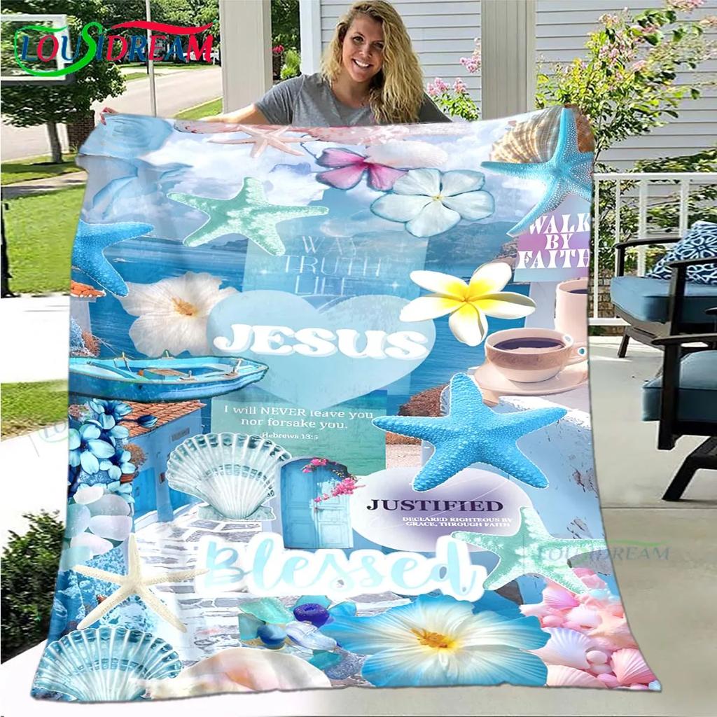 Fashion Bible Verses Jesus Pattern Blanket Flannel Thin Blanket Portable Home Travel Office Lunch Break Blanket Birthday Gift