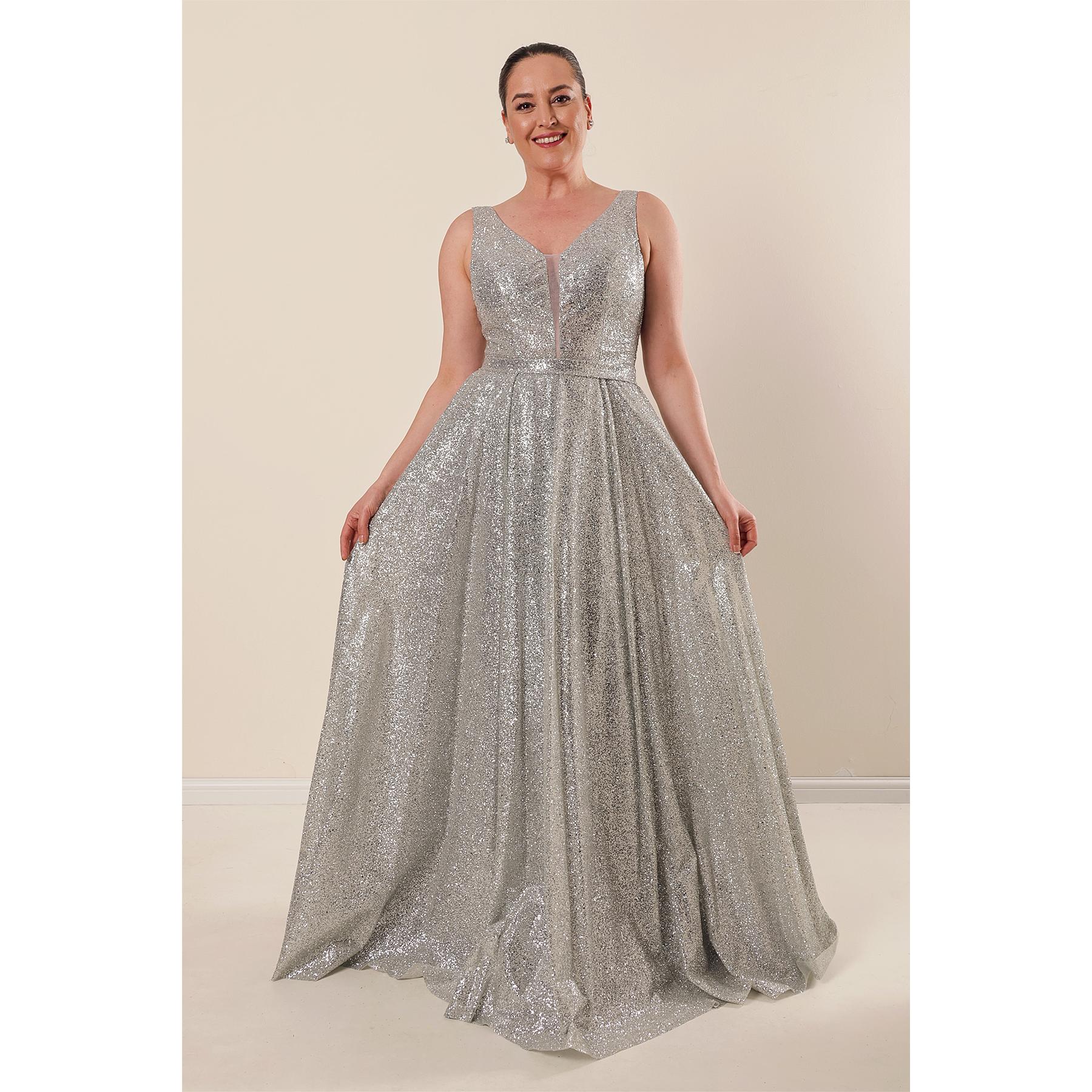 

Длинное платье большого размера с подкладкой и V-образным вырезом спереди и сзади