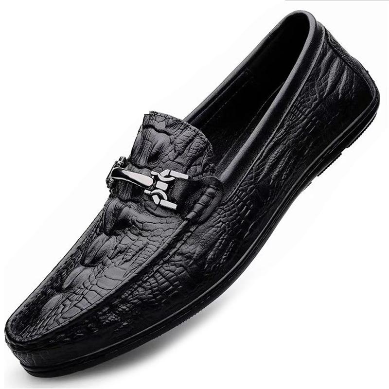 Italian Big-name Original Order Withdrawal High-end Crocodile Pattern Doudou Shoes Casual Leather Shoes Men