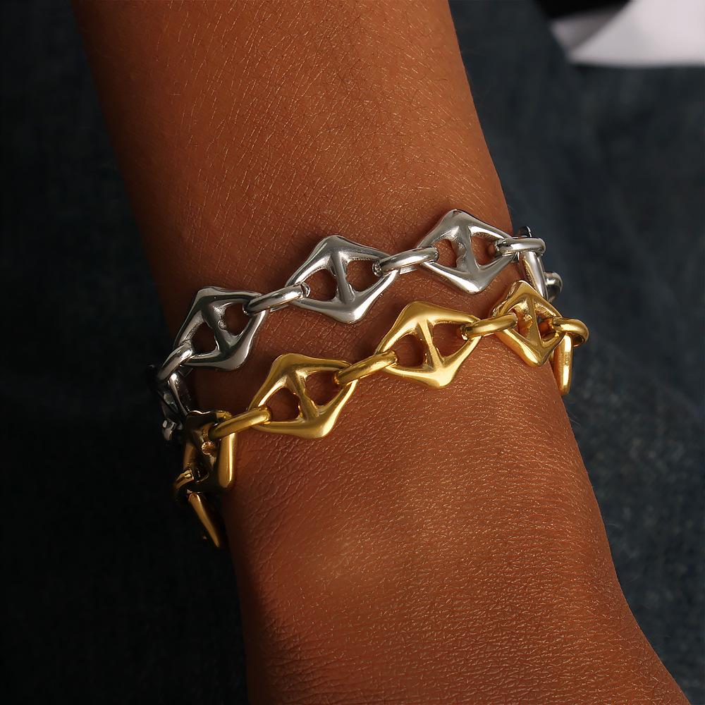 18K Gold Stainless Steel Rhombus Unisex Bracelet & Necklace Set