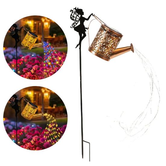 Solar Watering Can Light Metal Watering Can String Light Retro Hollowed-Out LED Solar Lantern for Outdoor Garden Patio Yard Pathway Decoration