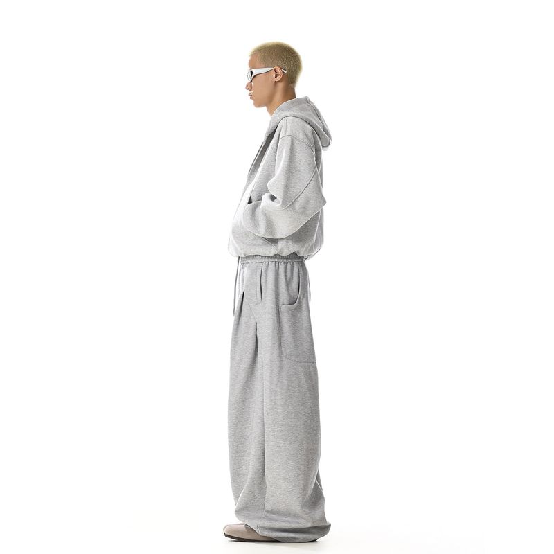 Gray Sweatpants for Men and Women, with a Unique Design, Deconstructed, Loose-Fitting, Slimming, Straight-Leg, Wide-Leg, Scimitar-Style Sports Pants