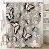 Floral Pattern Shower Curtain Beautiful Butterfly Design for Bathroom Decor Customizable Size Water-Resistant Fabric Pink White