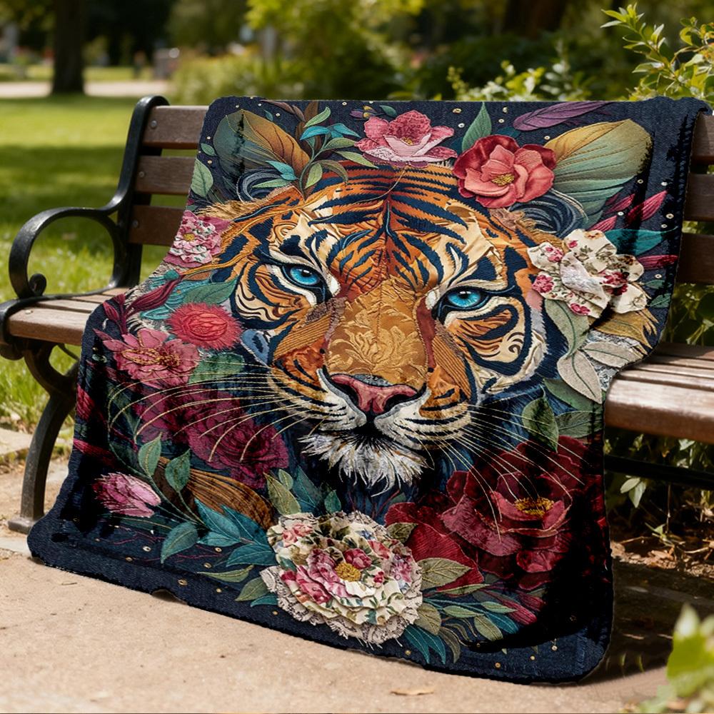 1pc Tiger FlowersOutdoor Blanket, Soft And Comfortable Blanket, Casual Warm Outdoor Blanket, Good Birthday Gift Yy260328088