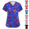 Women's Fashion V-neck Short Sleeve Workwear With Pockets Printed Tops
