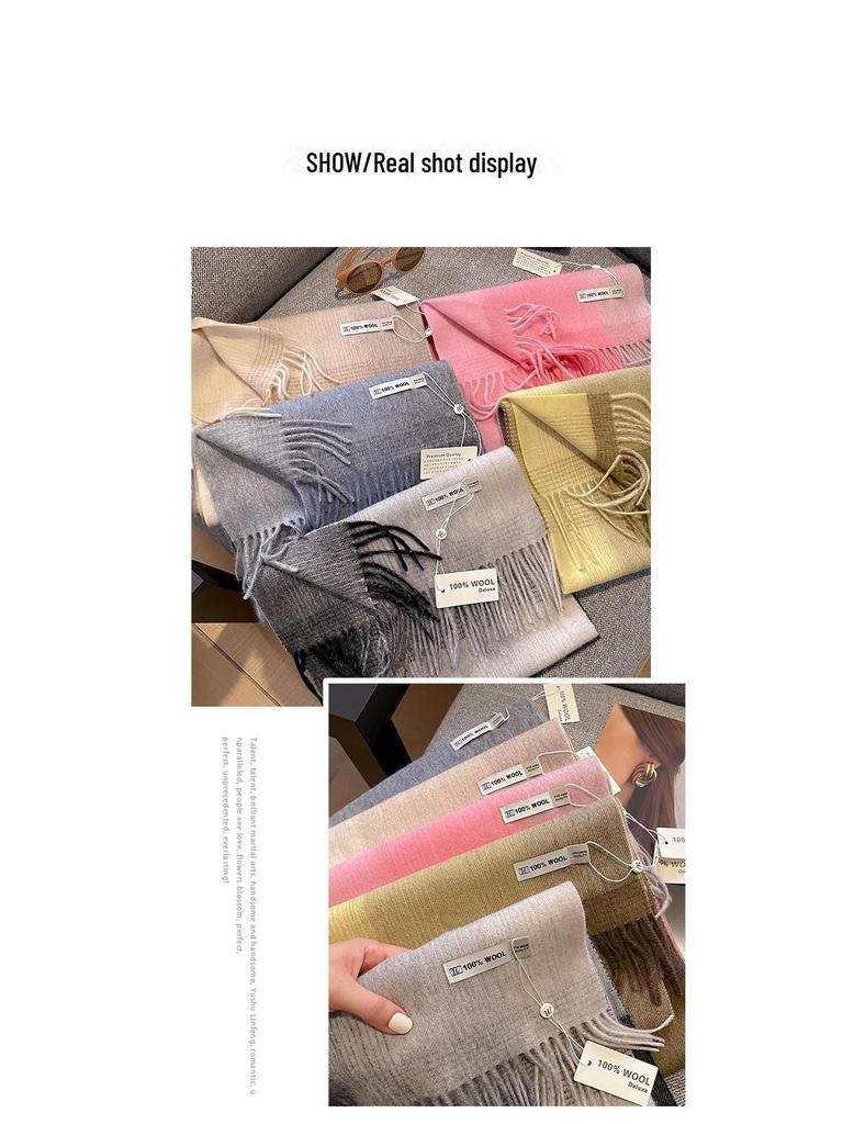 Cachecol de inverno de lã xadrez coreano - quente, versátil, à prova de vento, elegante para estudantes e meninas