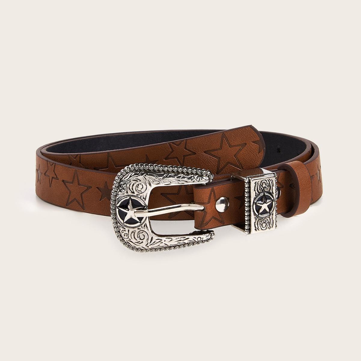

Cool Versatile Belt Brown Textured Belt With Unique Print Unisex Accessory Fashion