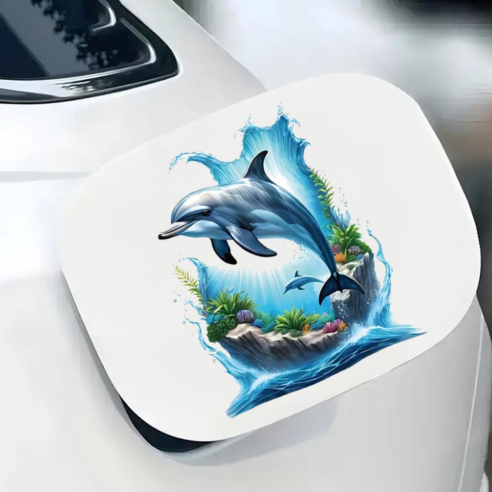 QT2379#15cm Delfino Scena Sottomarina con Barriera Corallina & Vita Marina Adesivo per Auto per Laptop, Camion, Motocicletta, Finestrino