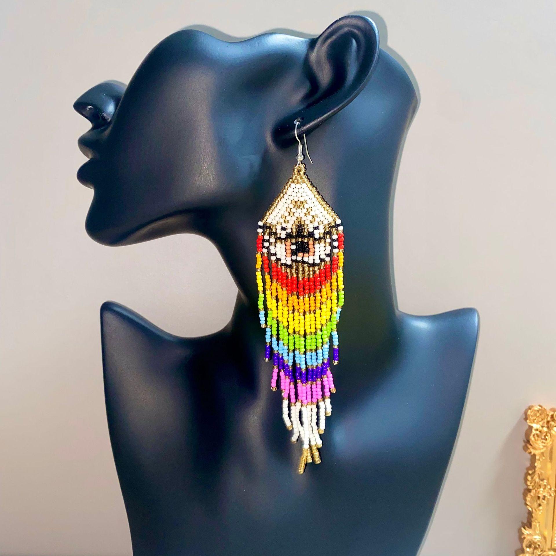 

Красочные серьги-кисточки из бисера ручной работы в богемном стиле разноцветный