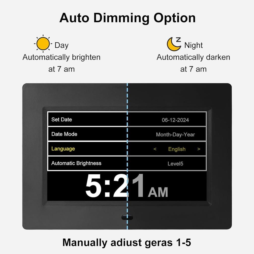 Large Wall Clock Dementia Clock for Seniors 4-Colors Large Display Digital Alarm Clock 7 Inch Digital Wall Clock with Day and Date for Elderly,Custom