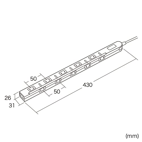 Sanwa Supply Power Strip, 11 Outlets, 2P, 2m, Slim, 180° Flexible Cord, Powerful Neo Magnet, Dust Shutter, Fixing Hook, Black, TAP-SLIM11-2BK