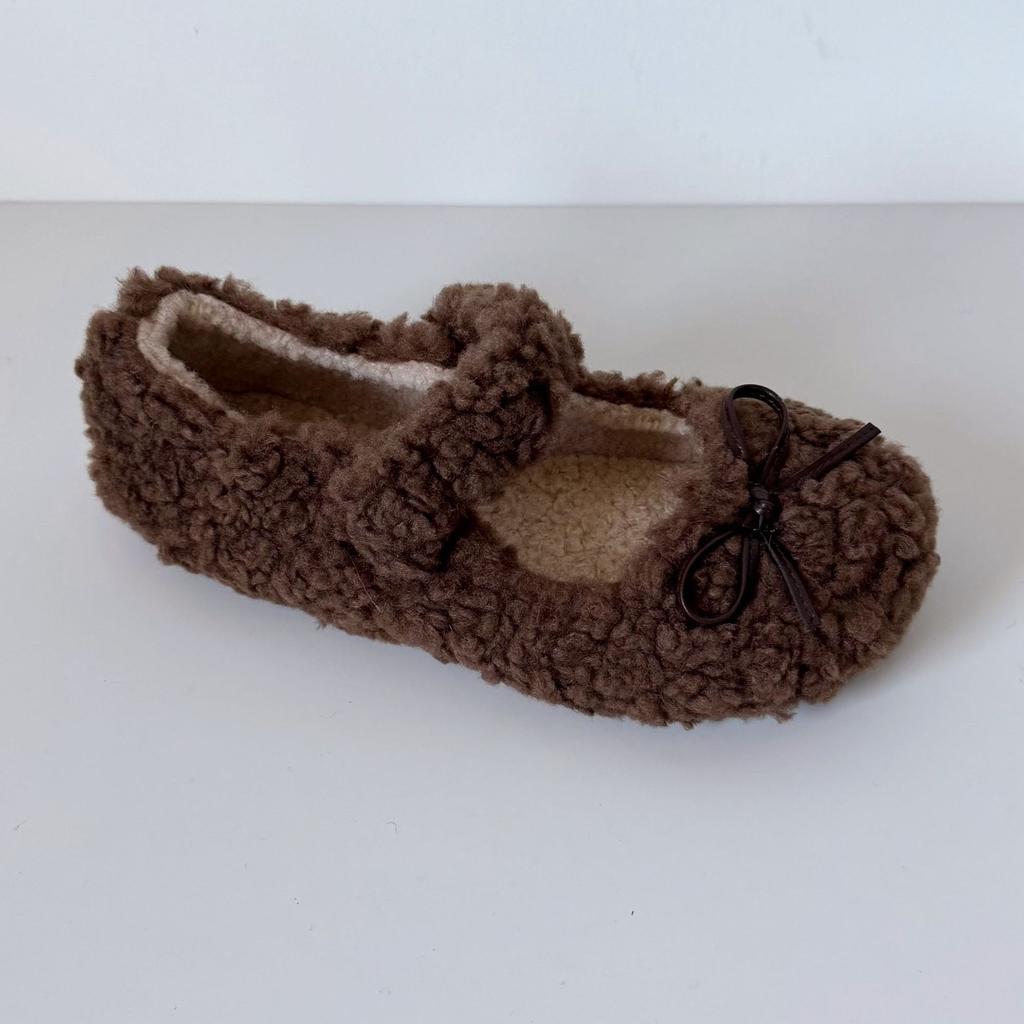 2025 autumn and winter fluffy shoes, warm and velvet cotton shoes, non-slip fairy wind Mary Jane shoes, soft-soled Doudou shoes