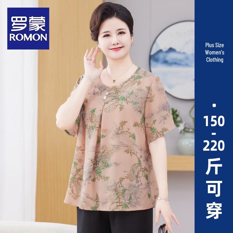 ROMON Women s Plus Size Floral Short Sleeve Summer Top 6XL