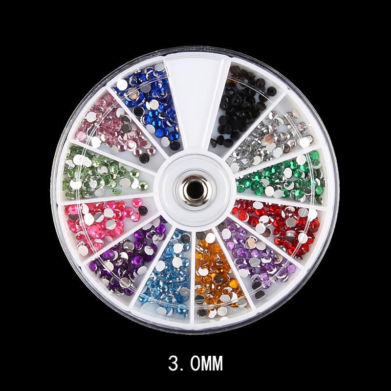 Nail Art Rhinestone Set: 12 Colors, 1.5-3.0MM Diameters, with Drill Bits