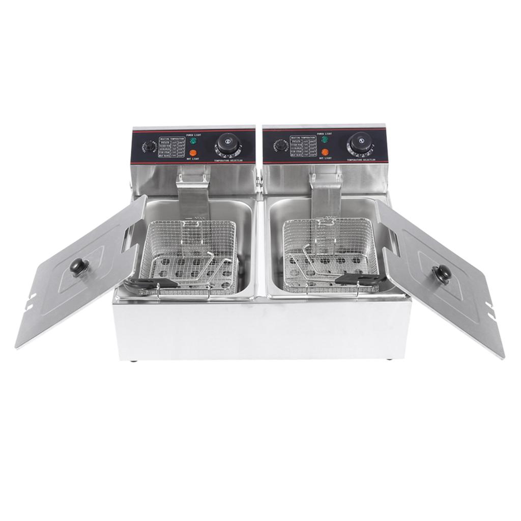 Friteuză electrică profesională comercială 12L din oțel inoxidabil cu două cuve adânci
