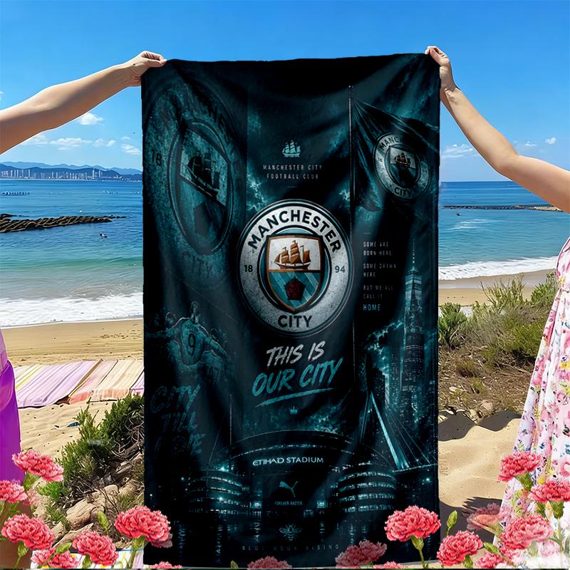 Manchester City FC Print Strandtuch, Vielseitiges Leichtes Saugfähiges Strandtuch für Pool Surfen Yoga Badezimmer, Perfektes Geburtstags-Urlaubsgeschenk