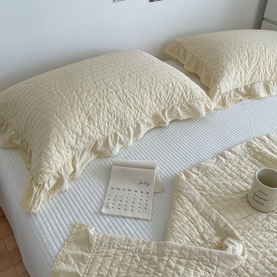 Sand Washed Cotton Quilted Bedspread Bedding Set 3pcs - Ruffle Design, Natural Plant Dyed Lightweight Summer Quilt for Home Deco