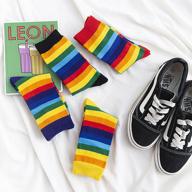 Women's Rainbow Striped Tube Socks: Korean Style, HyunA Inspired, Trendy & Colorful