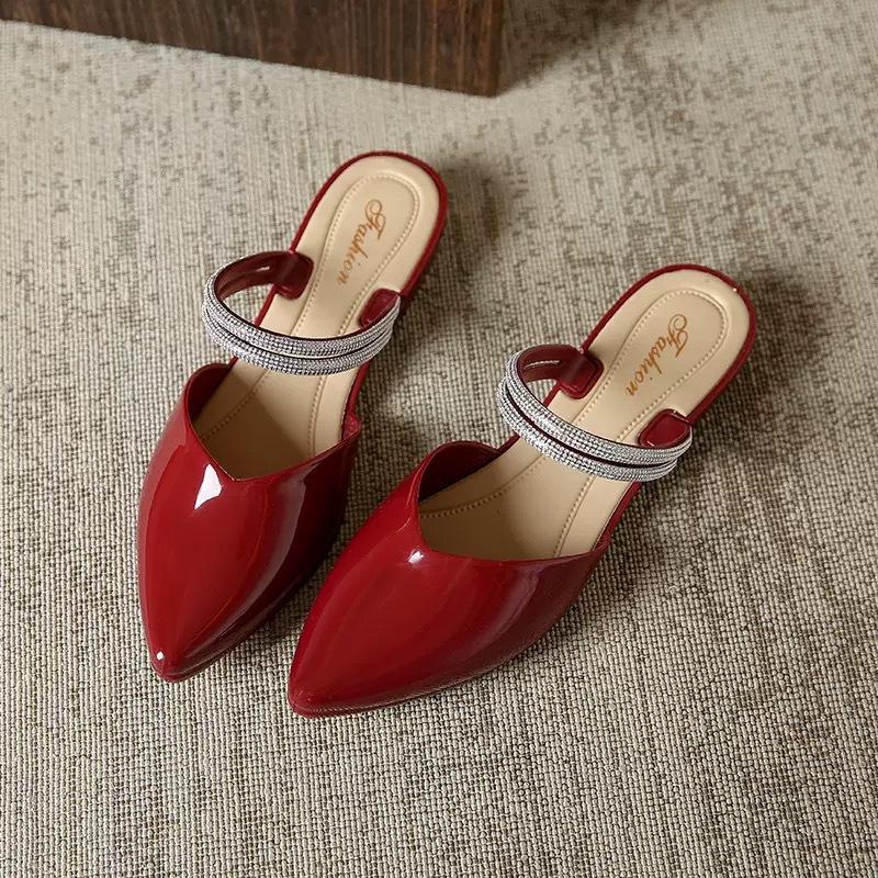 

Baotou Half Slippers Women S Summer Wear Fashion French Temperament Pointed Non-Slip Flat Bottom Cool Slippers Women 40