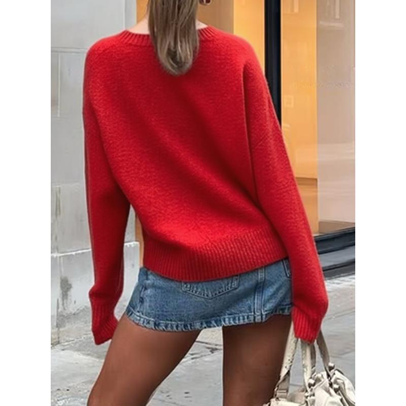 Fashionable Simple Round Neck Long-sleeved Sweater Bottoming Woolen Women's Clothing 2025 Autumn Winter