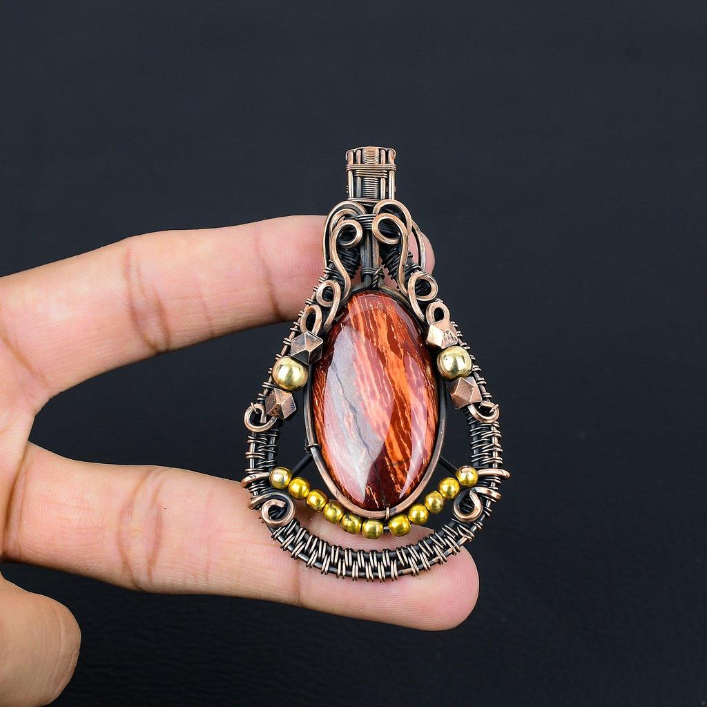 Red Snake Skin Pendant Gemstone Handmade Jewelry, 999 Copper Wire Wrapped Pendant, Gift For Wife Jewelry