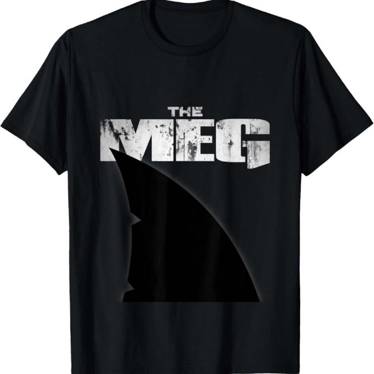 Unisex-Adults Meg Shark T-Shirt Black Distressed Modern Crew Neck Short Sleeve T-Shirt Small S