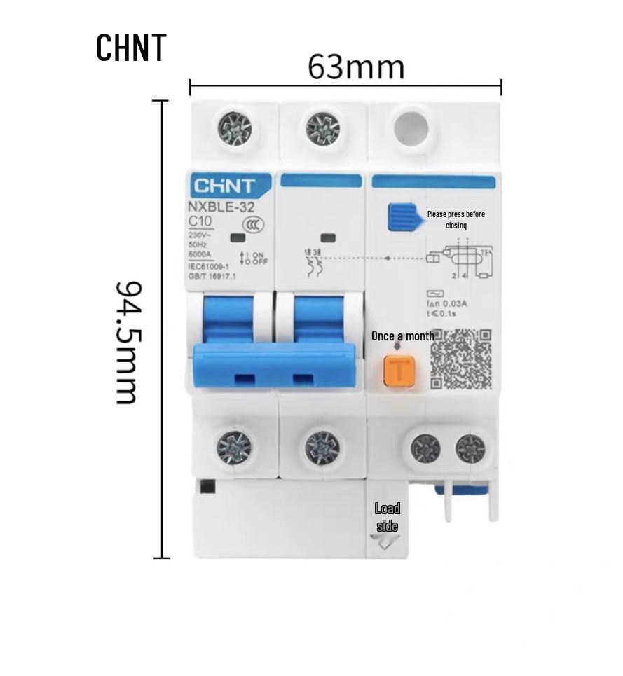 Chint 2P MCB Circuit Breaker with Air Switch, 220V RCD, 32A/63A, for Three-Phase Household Electrical Protection
