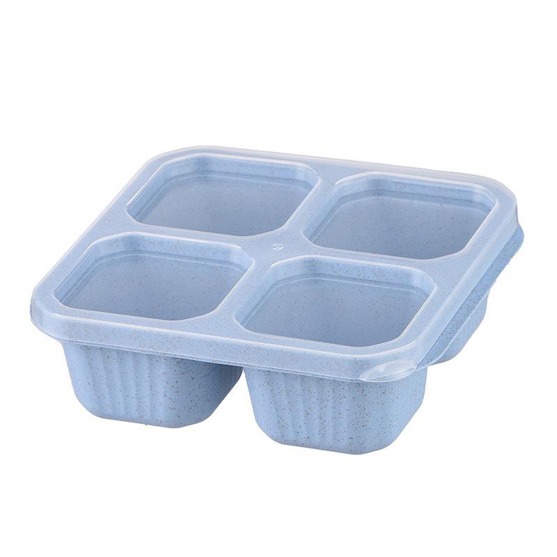 Quadratische Trenn-Bento-Box Wiederverwendbarer 4-Fächer-Lebensmittelbehälter Snack-Nüsse Mit Deckel Weizenstroh-Lunchbox Küchenzubehör