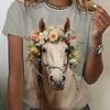 Summer Round Neck 3D Print  Animal Horse Pattern Top Fashionable Casual Short Sleeved Women's T-shirts