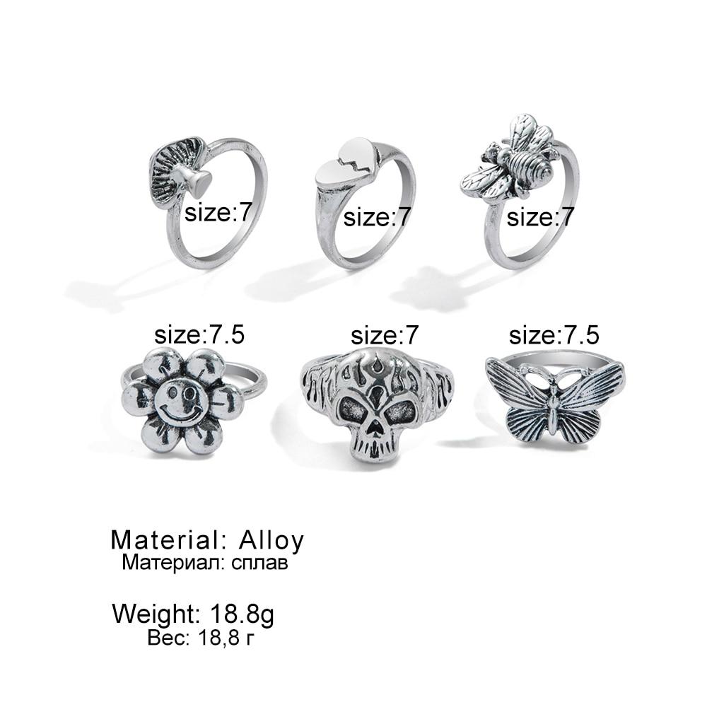 17KM Gothic Punk Steampunk Heart Butterfly Skull Ring Sets Party Jewelry 2021