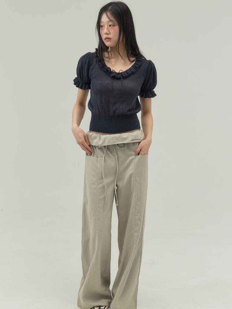 SORRY, TOO MUCH LOVE Ruffle Trim Ballet Mood Knit Top_Navy