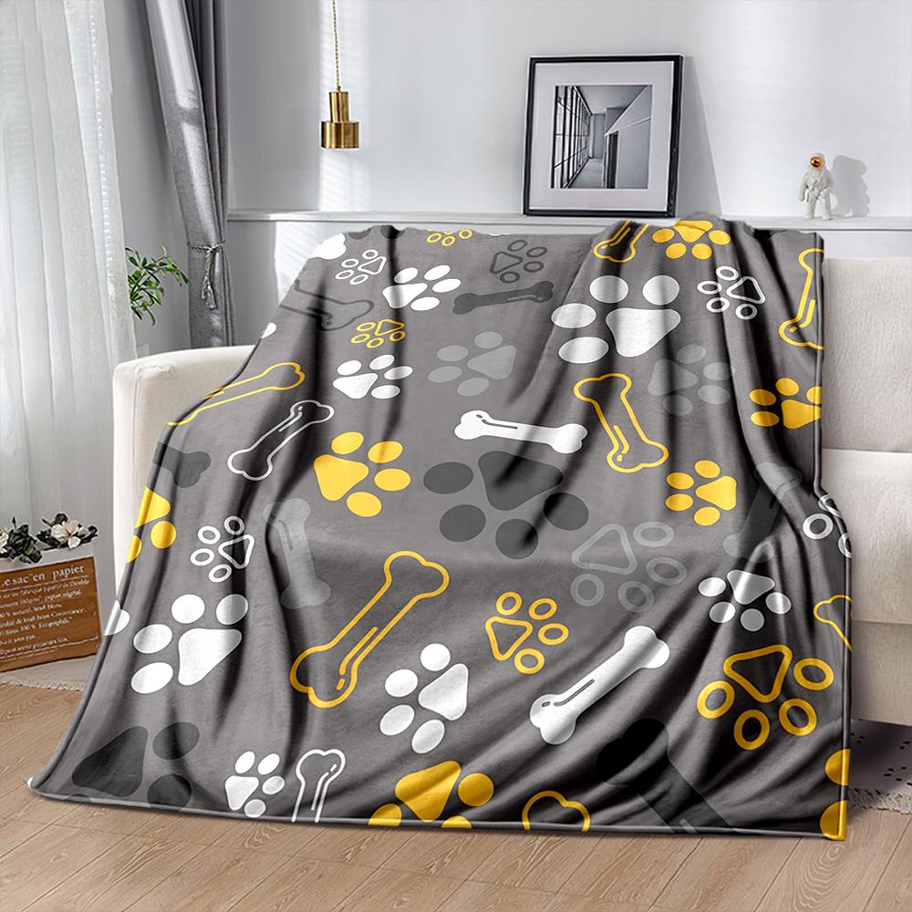Multi-Size Cute Dog Bone and Paw Printed Throw Blanket, Bedding, Throw Blanket for Couch & Bed Great Gifts for Boys and Girls