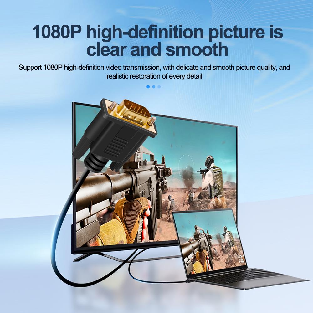 USB C 3.1 To VGA Adapter 1080P Type-C Male To VGA Male Video Converter Cable For HDTV Projector Laptop Monitor