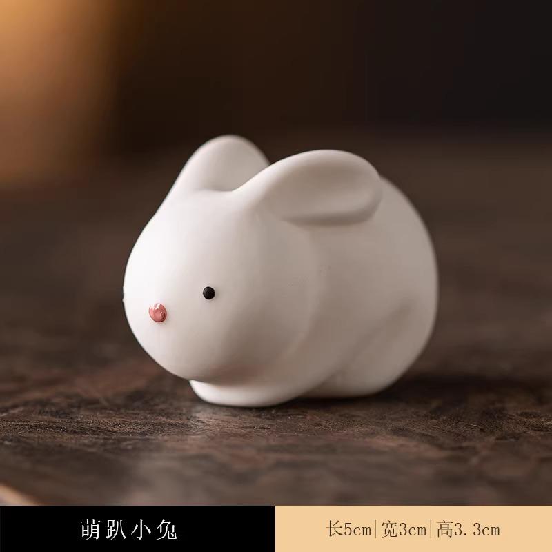 Cute Little Rabbit Animal Rabbit Tea Pet Ornament Ceramic Office Desktop Desk Tea Room Tea Table Home Decoration