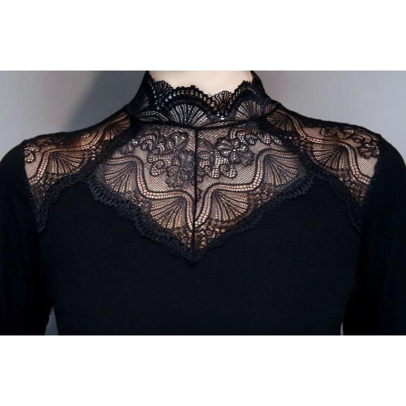 Spring and Autumn New Style Lace Versatile Fashionable Slim Inner Stretch Top for Women