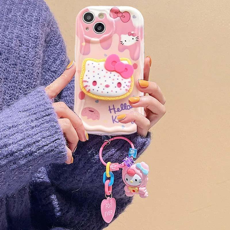 Cartoon Hello Kitty Bracket Pendant Case For OPPO Reno 15F 15 Pro 5G 14F 13F 12F 11F 14 13 12 11 Pro A6X A6 A5 Pro A60 5G Casing