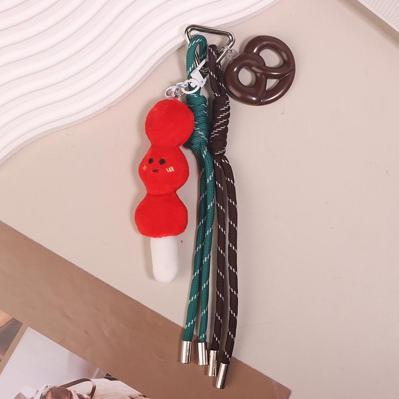 Fun Cartoon Bread Plush Keychain Y2K Trendy Braided Rope Lanyard Keyring Car Key Holder Bag Pendant Backpack Hanging Decoration